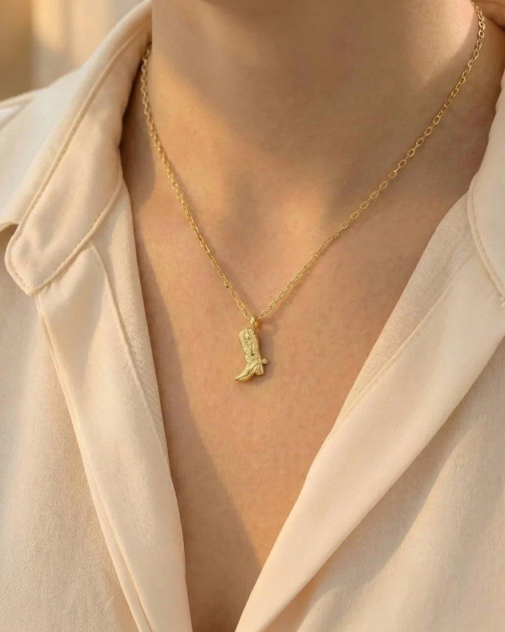 Gold + Silver Dipped Cowboy Boots Pendant Necklace