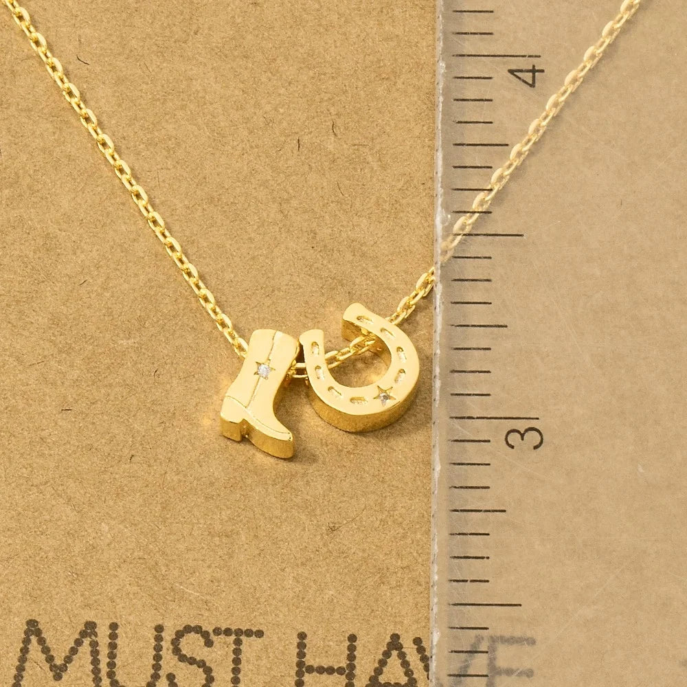 Gold + Silver Dipped Cowboy Boots Horse Shoe Charm Necklace