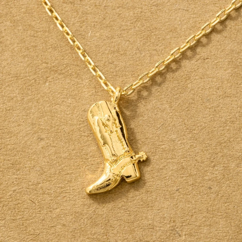 Gold + Silver Dipped Cowboy Boots Pendant Necklace