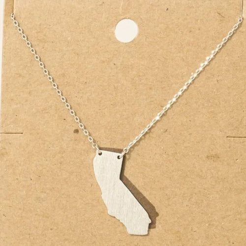 Gold + Silver Dipped California State Pendant Necklace
