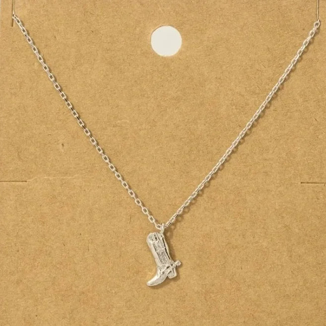Gold + Silver Dipped Cowboy Boots Pendant Necklace