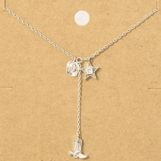 Western Cowboy Boots Y Necklace