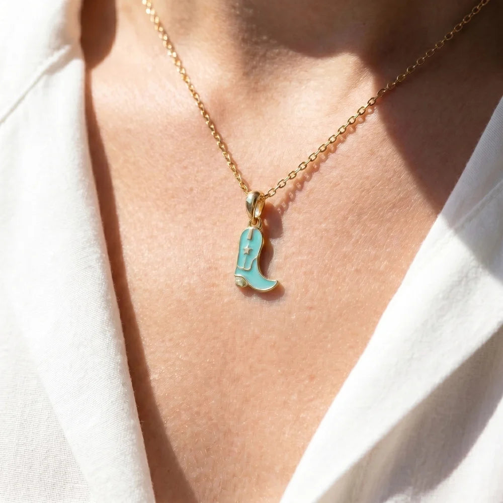 Western Cowboy Boot Gold Pendant Necklace