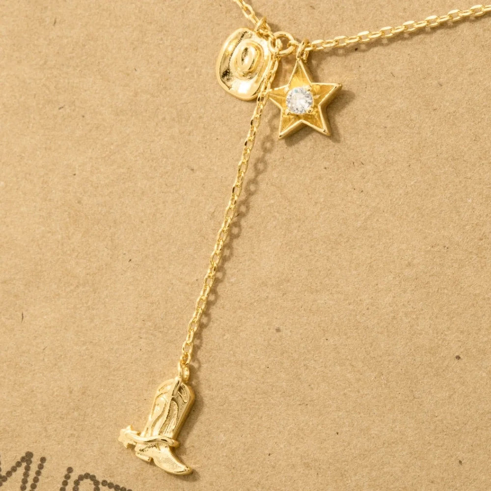 Western Cowboy Boots Y Necklace