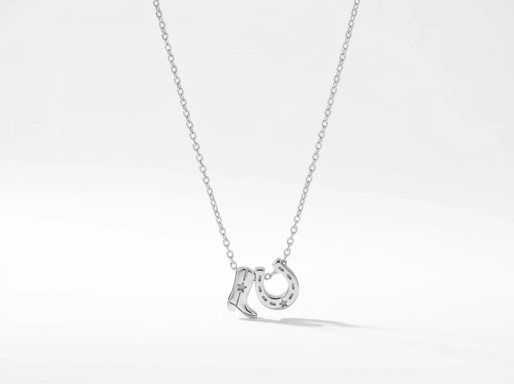 Gold + Silver Dipped Cowboy Boots Horse Shoe Charm Necklace